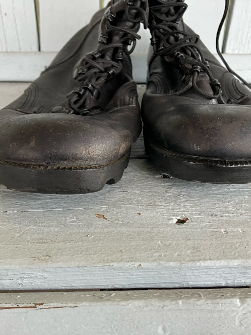 Men's Black Leather Lace-Up Combat Boots RO SEARCH Vintage Military - Picture 13 of 15